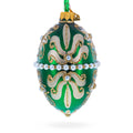Beaded Center & Golden Flowers On Green Glass Egg Ornament 4 Inches