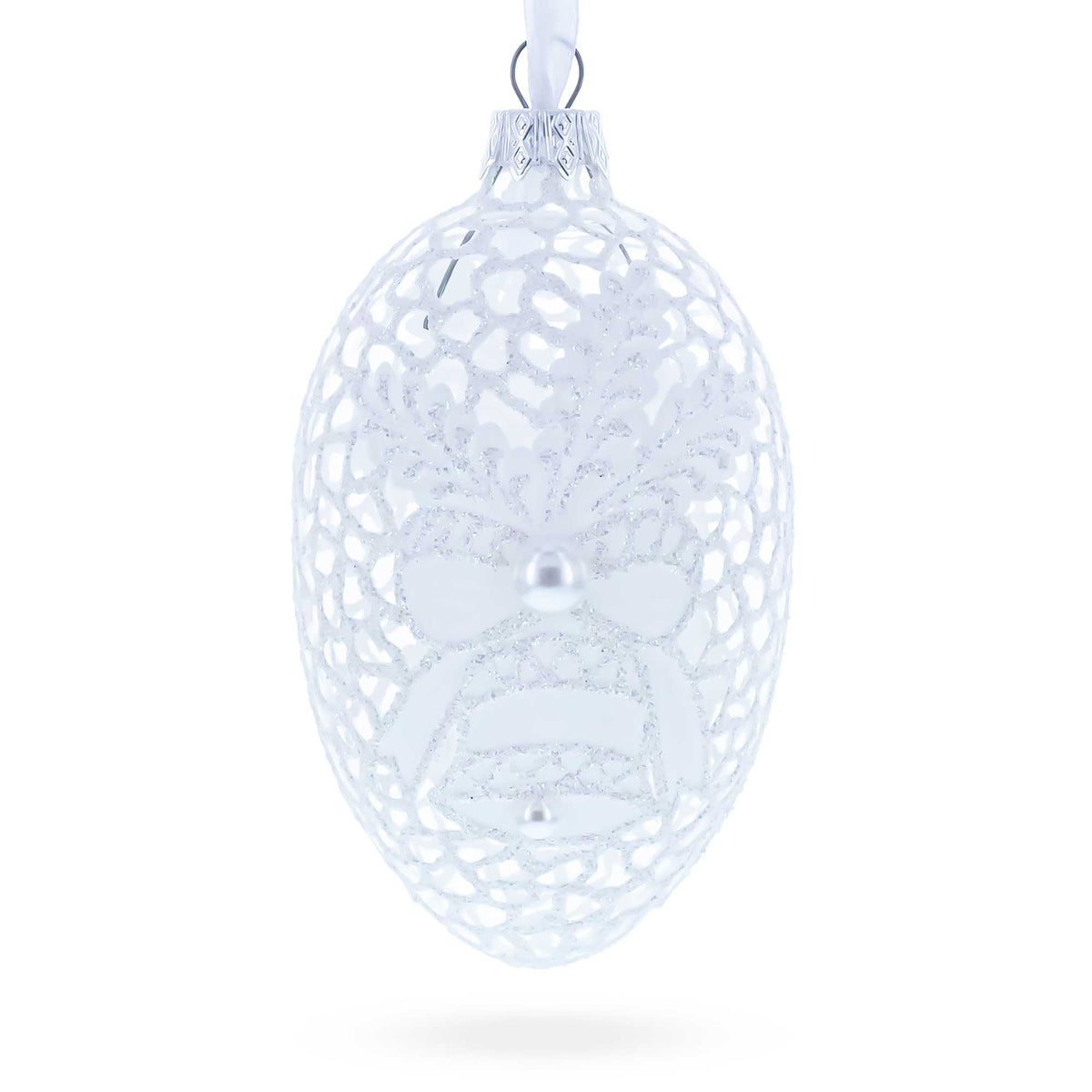 Winter Bells Egg Glass Ornament 4 Inches