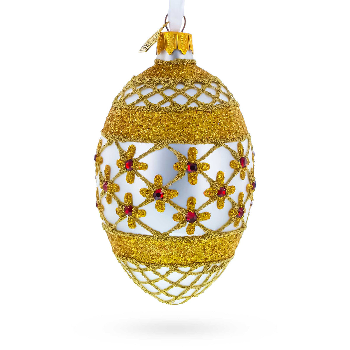 Gold Stars On Trellis Egg Glass Ornament 4 Inches