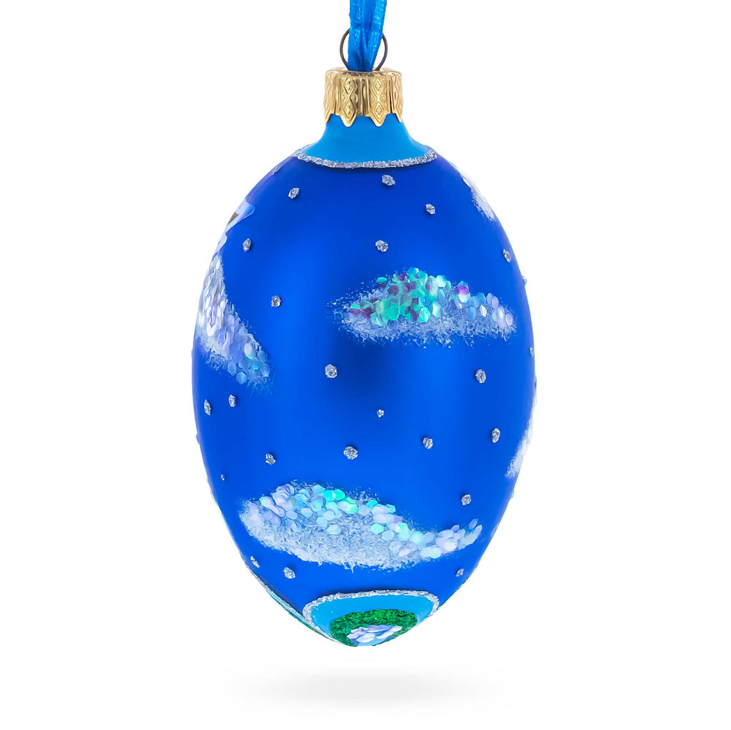 Newborn Baby Boy Egg Glass Ornament 4 Inches