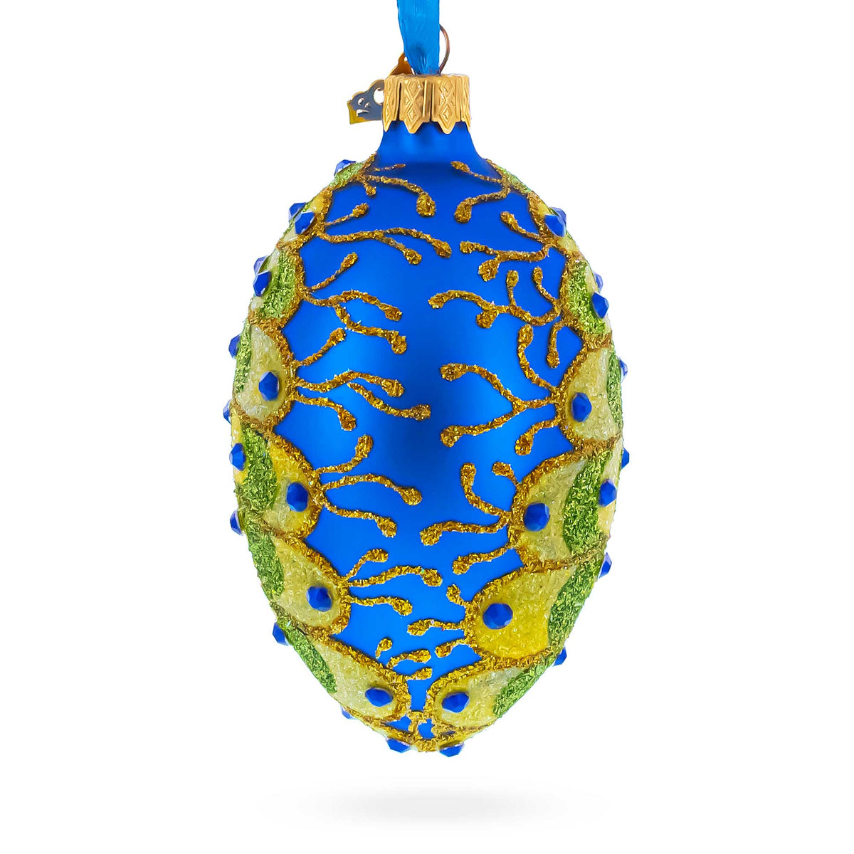 Peacock Glass Egg Ornament 4 Inches
