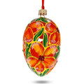 Red Flowers Bouquet Glass Egg Ornament 4 Inches