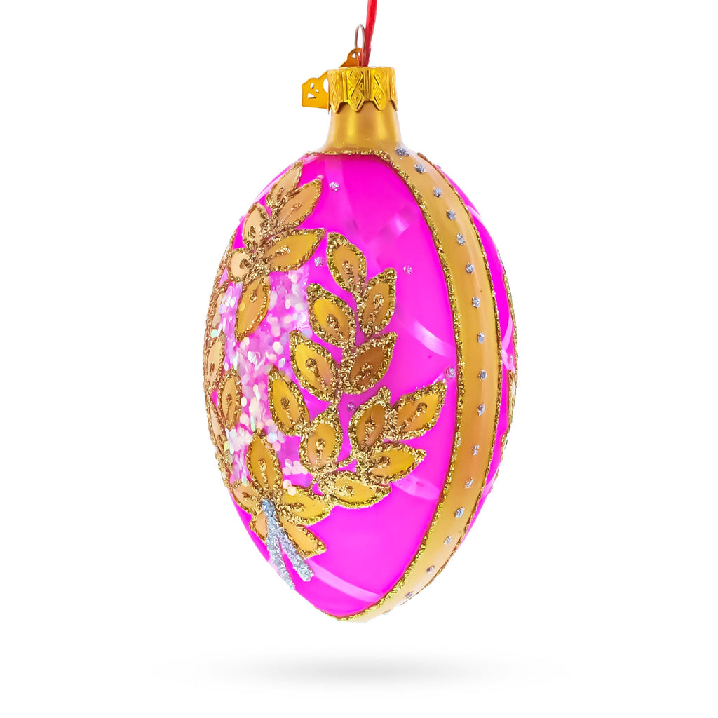 Golden Branches On Pink Glass Egg Ornament 4 Inches