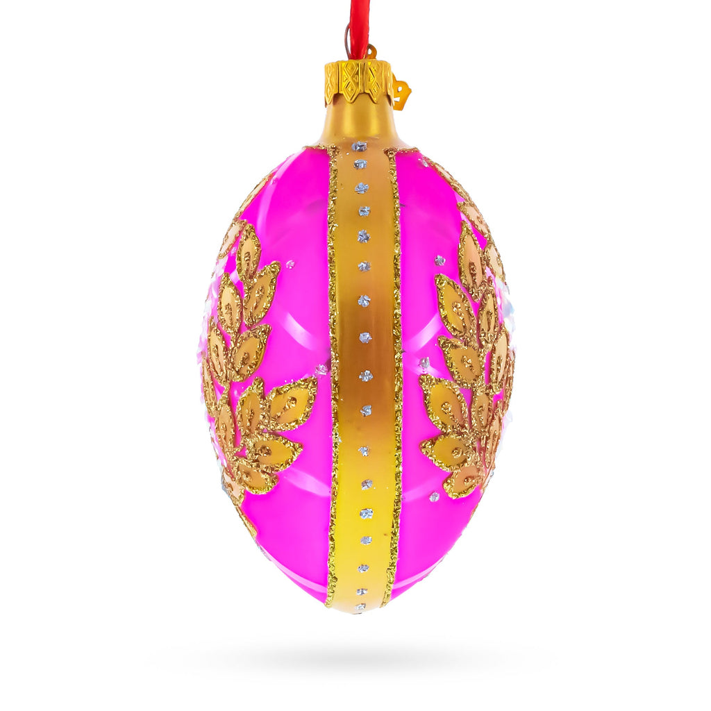 Golden Branches On Pink Glass Egg Ornament 4 Inches