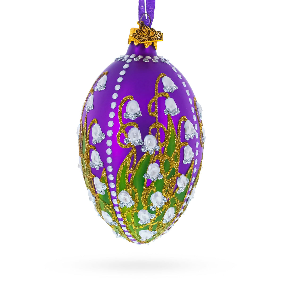 1898 Lilies Of The Valley In Purple Royal Egg Glass Ornament 4 Inches