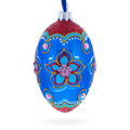 Blue Petals Flower Glass Egg Ornament 4 Inches