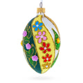 Roses On Spiral Leaves Glass Egg Ornament 4 Inches