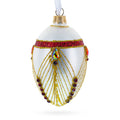 Red Jewels Eccentrics on White Glass Egg Ornament 4 Inches