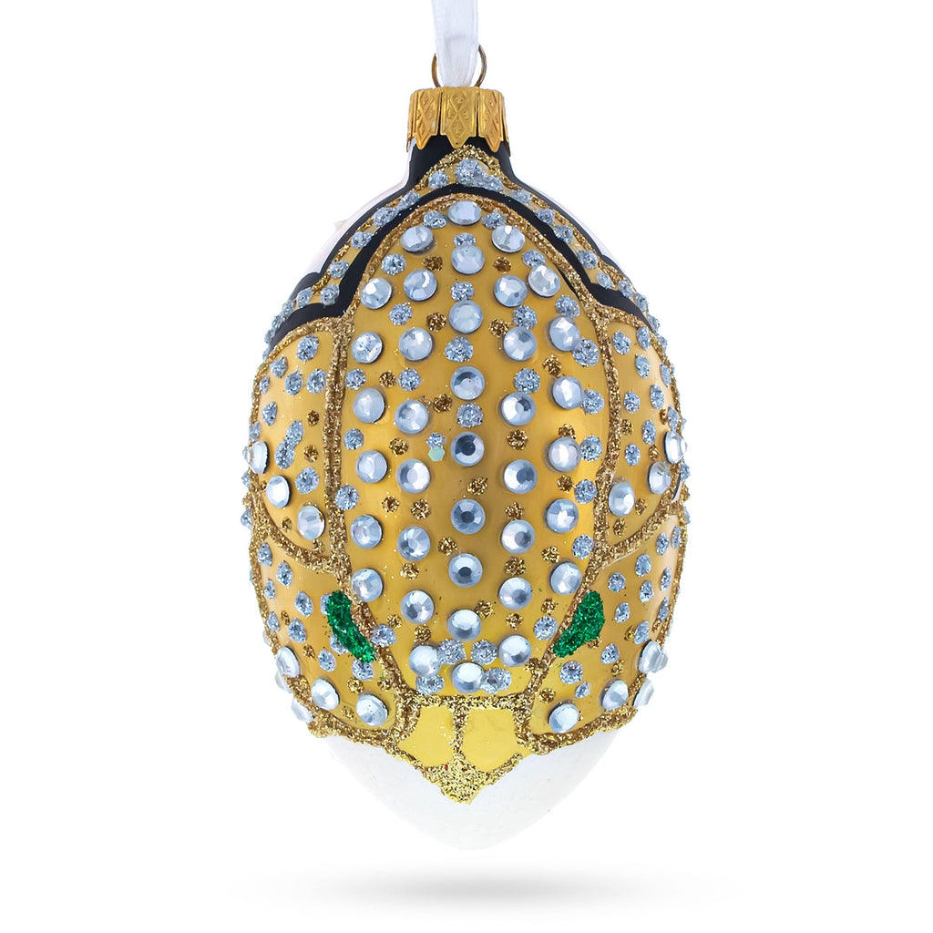 Louis-Francois Designer Jeweled Panther Glass Egg Christmas Ornament 4 Inches