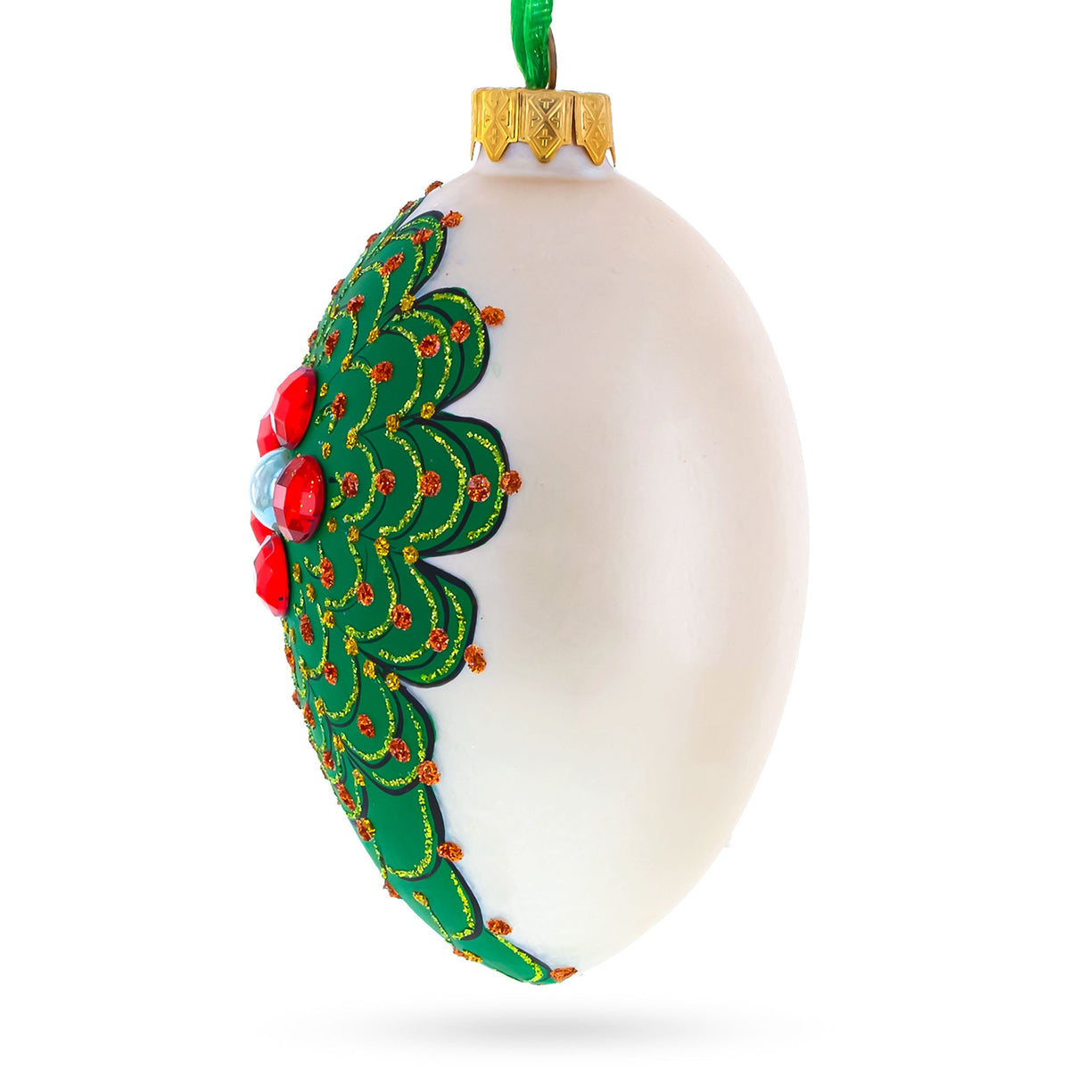 Louis-Francois Designer Jeweled Arabesque Glass Egg Christmas Ornament 4 Inches