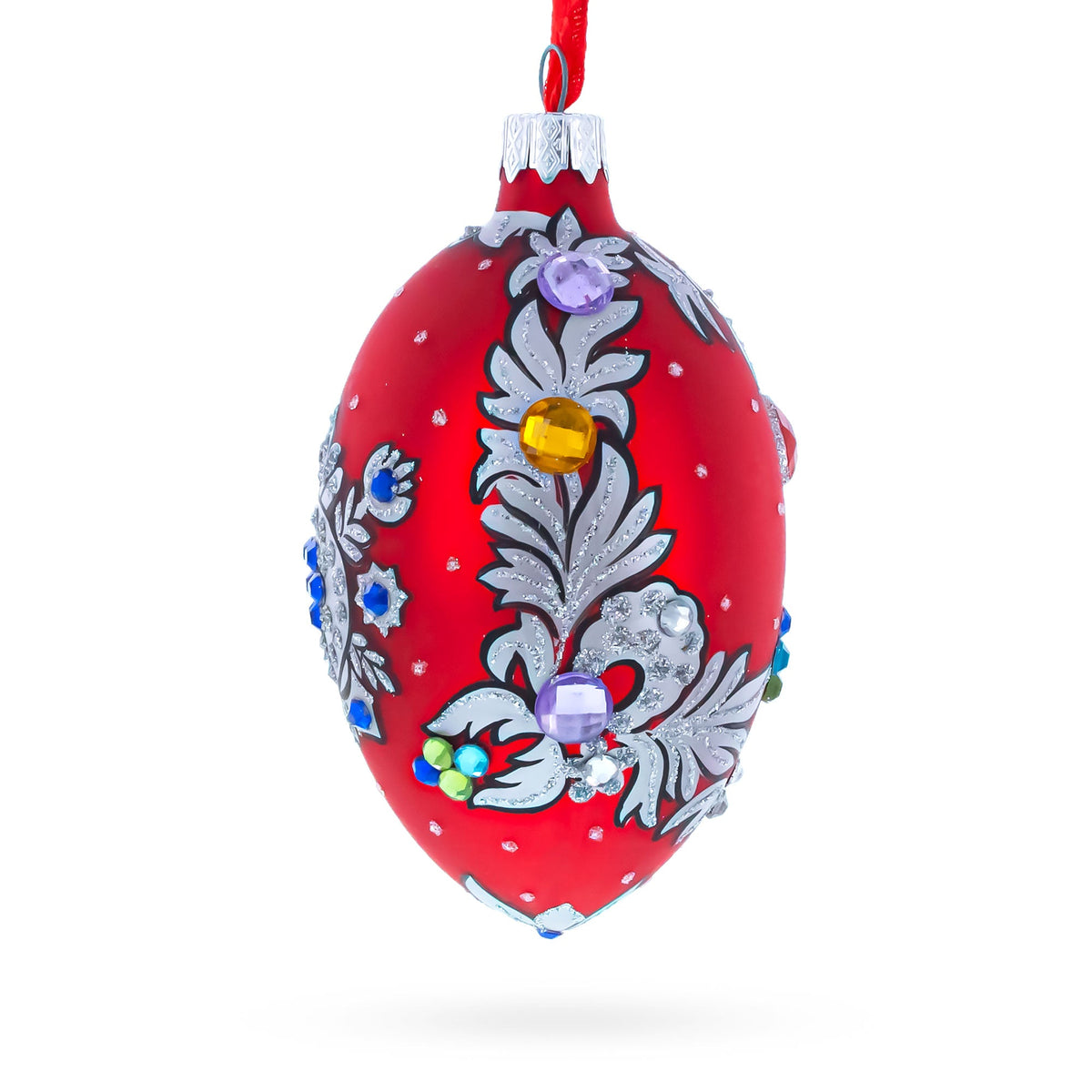 Florence Designer Jeweled Pendant Necklace Glass Egg Christmas Ornament 4 Inches