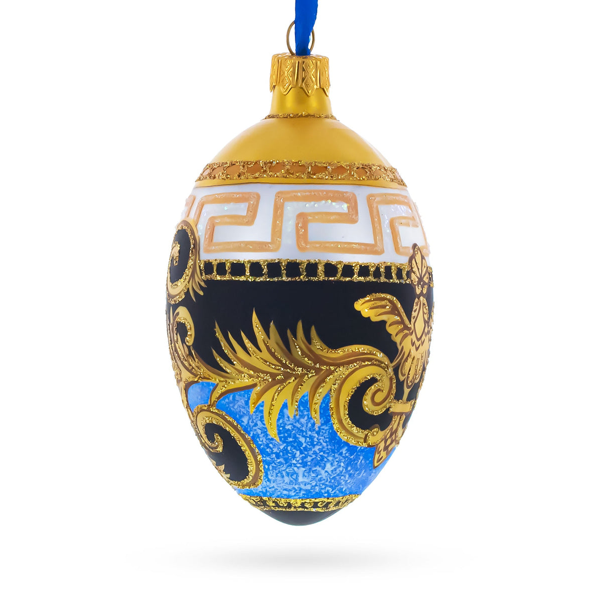 Italian Designer Fine Medallion Glass Egg Christmas Ornament 4 Inches