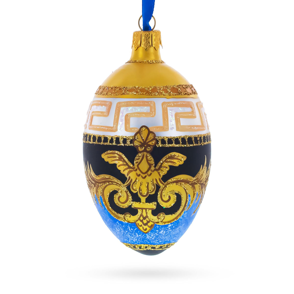 Italian Designer Fine Medallion Glass Egg Christmas Ornament 4 Inches