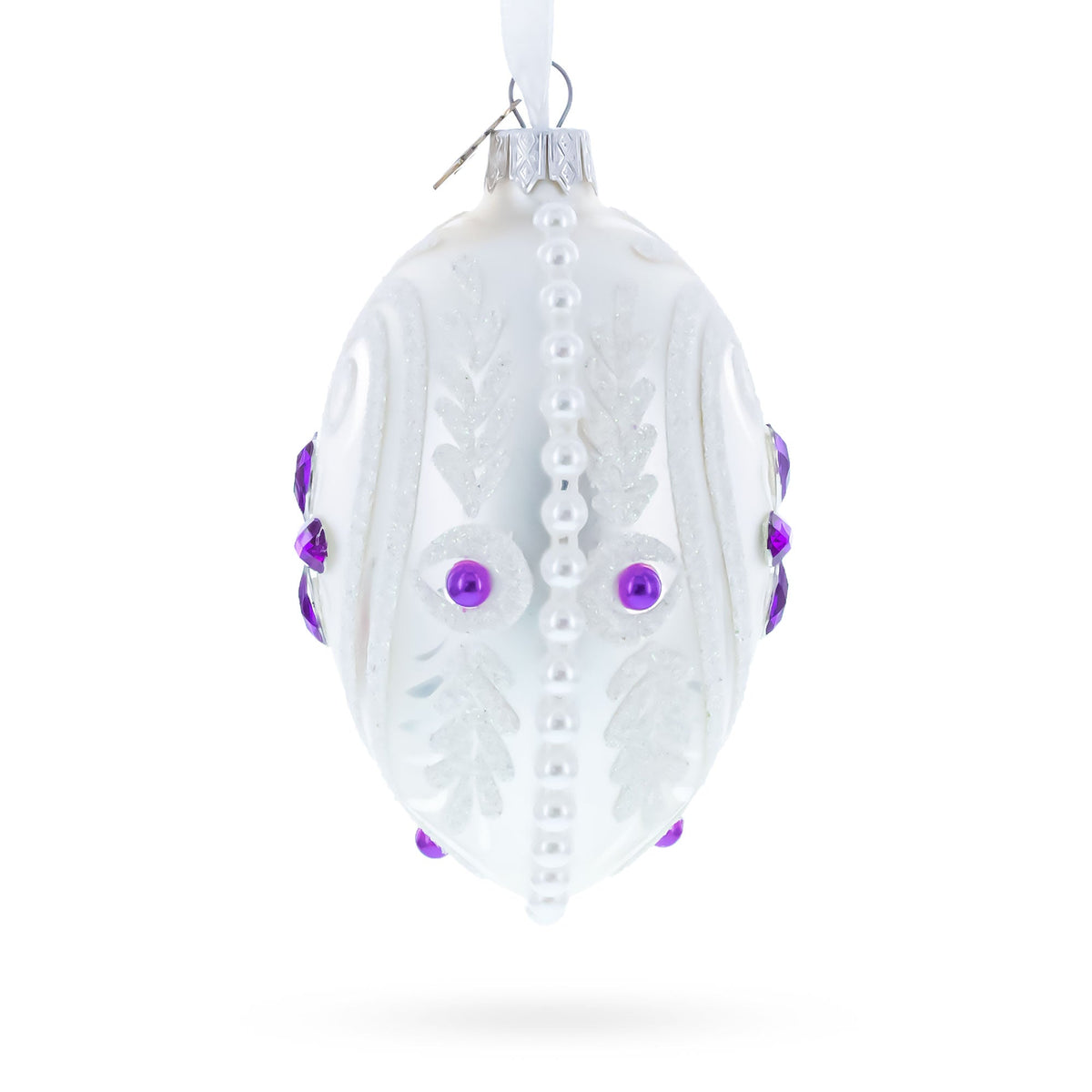 Purple Drops Glass Egg Christmas Ornament 4 Inches