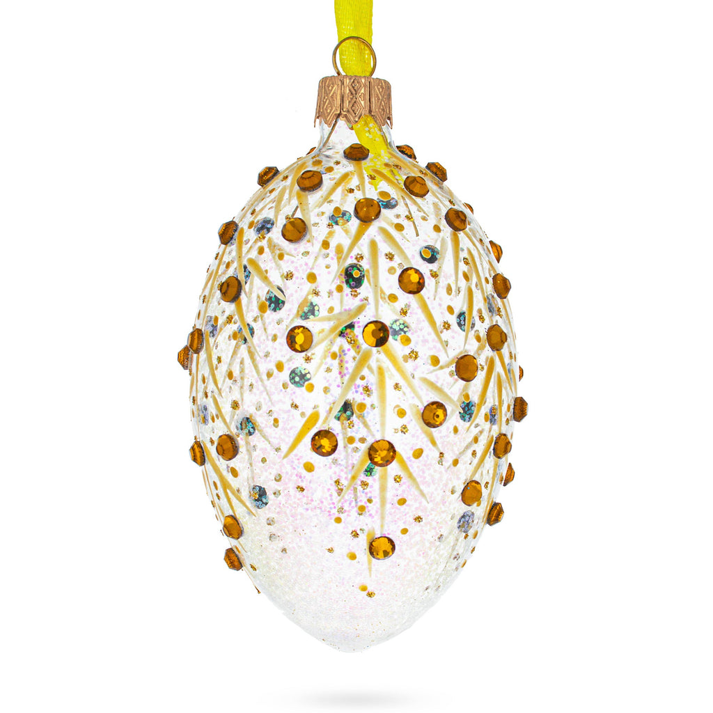 Gold Branches Glass Egg Christmas Ornament 4 Inches