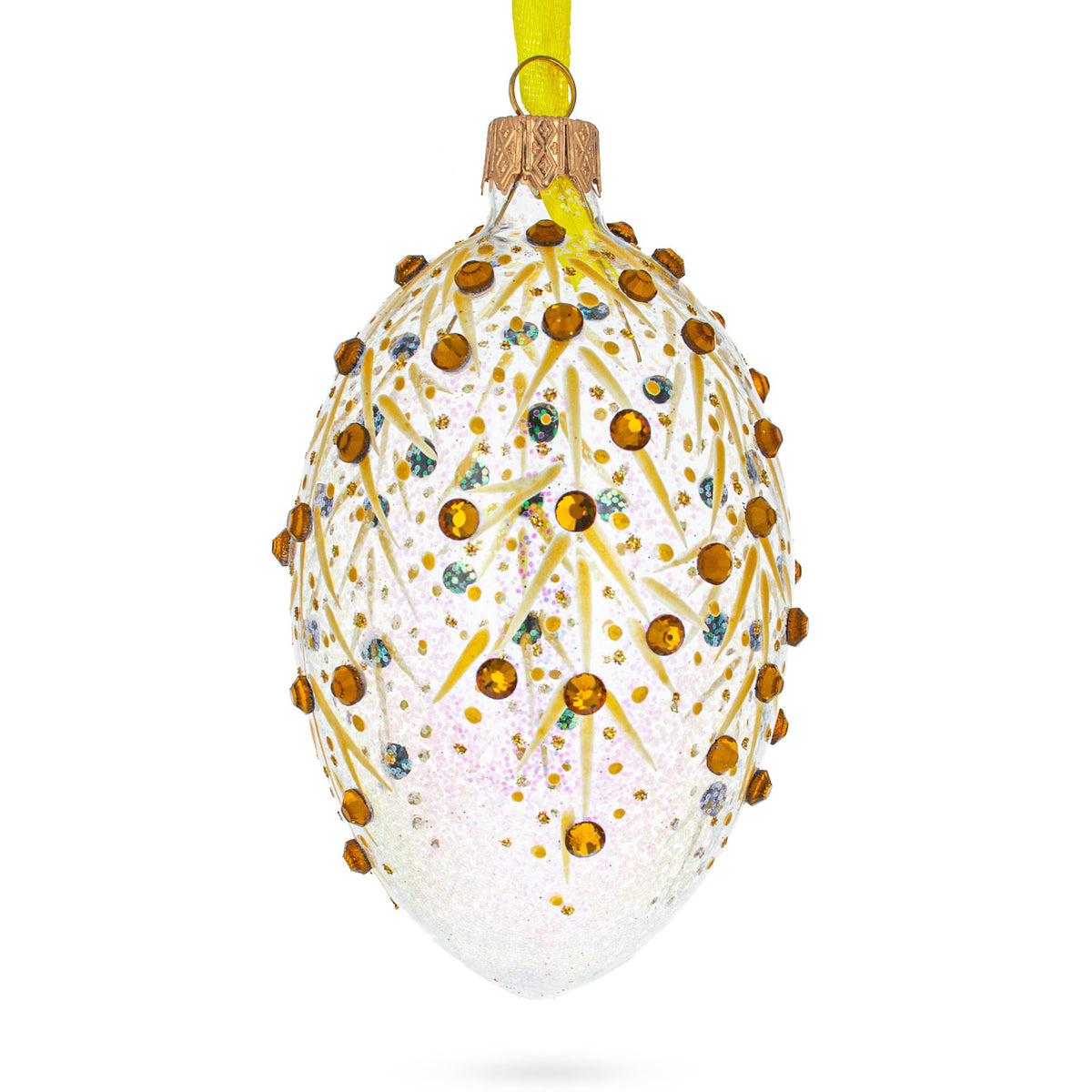 Gold Branches Glass Egg Christmas Ornament 4 Inches