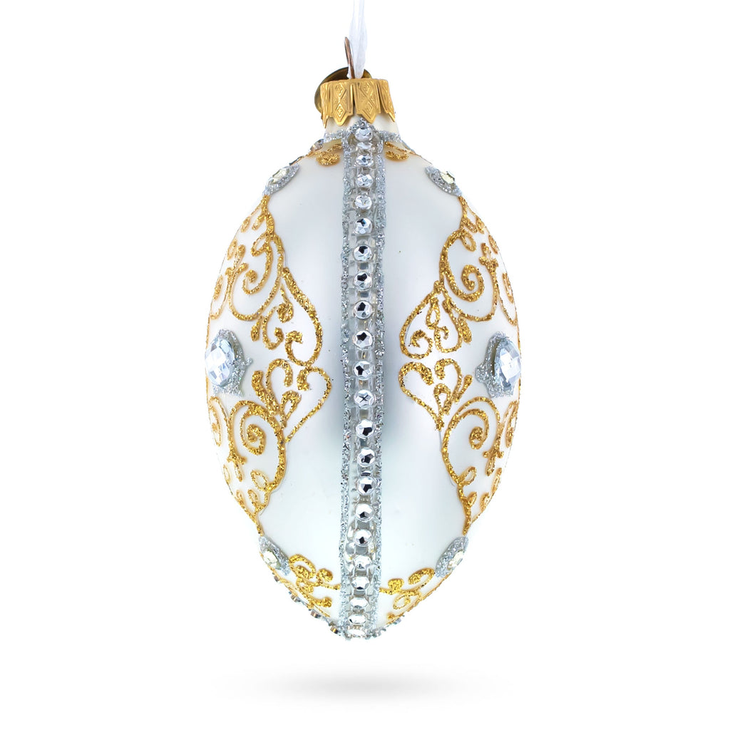 Diamond in Golden Scroll Glass Egg Christmas Ornament 4 Inches