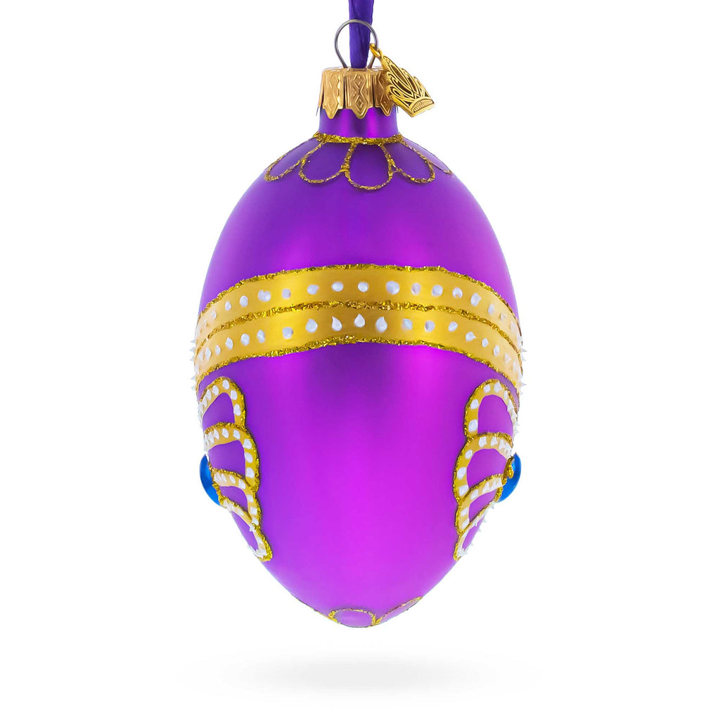 Golden Pattern on Purple Glass Egg Christmas Ornament 4 Inches
