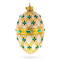 Yellow Trellis, Green Gems & Royal Blue Accents Glass Egg Ornament 4 Inches