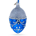 Glittered Silver Top Blue Bottom Glass Egg Christmas Ornament 4 Inches
