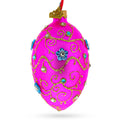 Diamond Swirl Flowers Pink Glass Egg Christmas Ornament 4 Inches