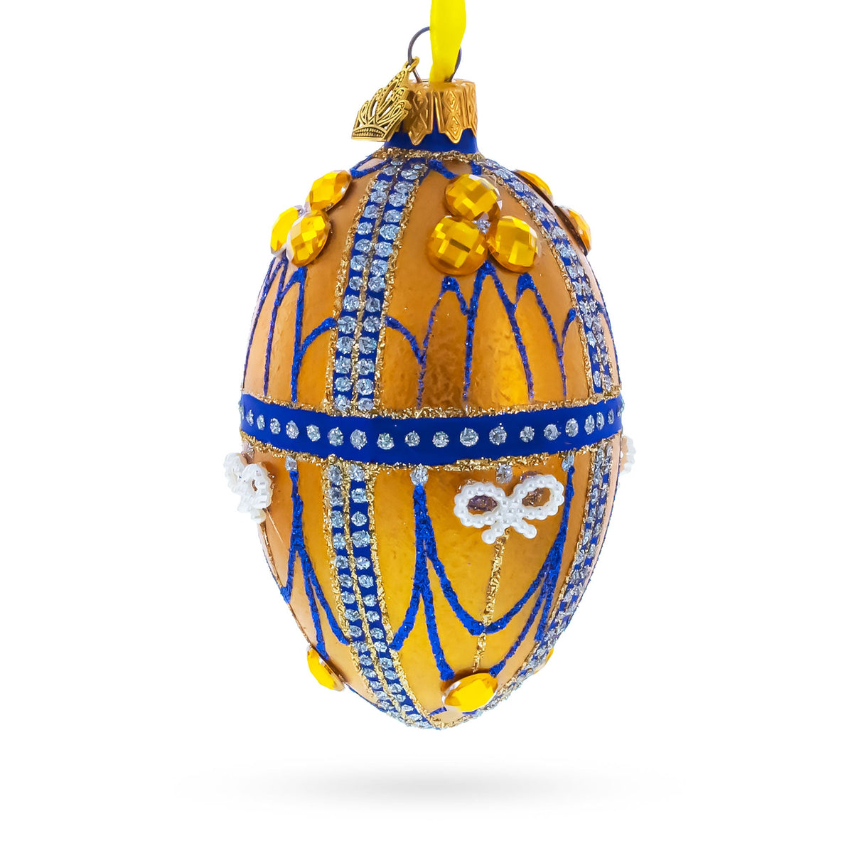 Golden Jewels Glass Egg Ornament 4 Inches