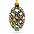 Mosaic Pattern on Blue Glass Egg Ornament 4 Inches