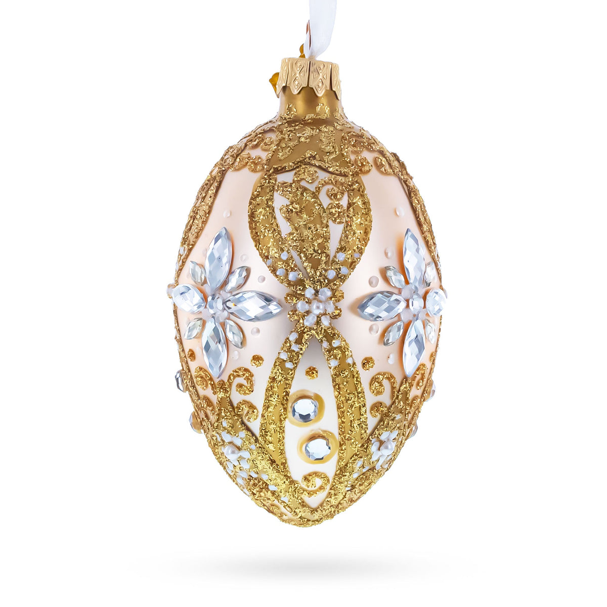 Diamond Star on Champagne Glass Egg Ornament 4 Inches