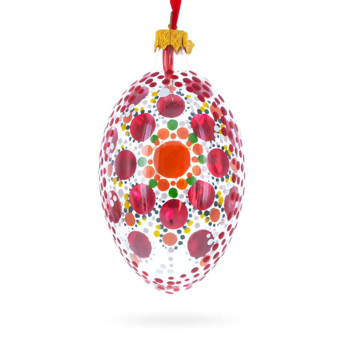 Red Poppy Floral Glass Egg Ornament 4 Inches