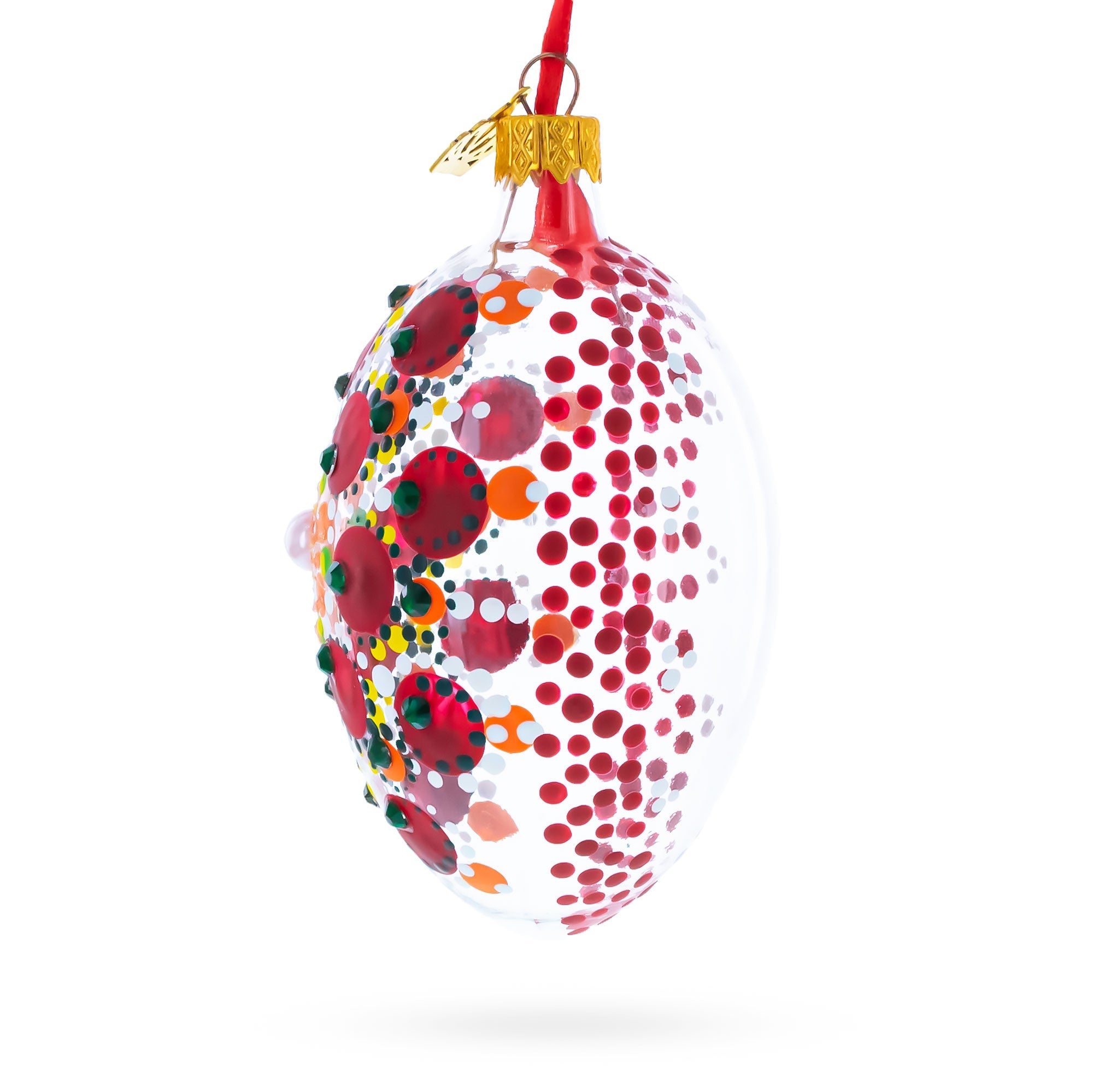 Red Poppy Floral Glass Egg Ornament 4 Inches