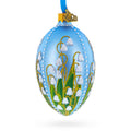 Lily of the Valley on Frosted Blue Egg Glass Ornament 4 Inches