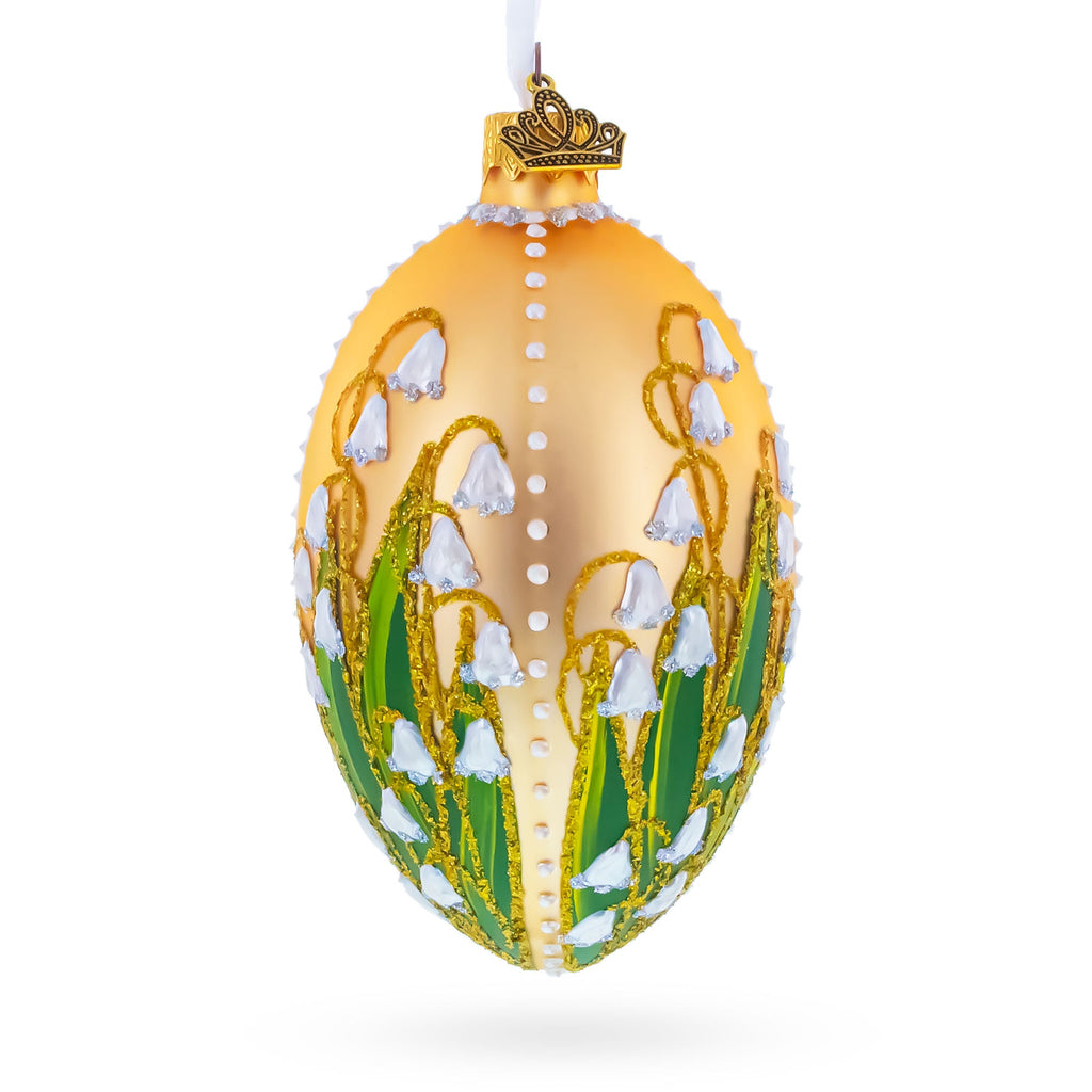 Lily of the Valley on Rose Gold Egg Glass Ornament 4 Inches