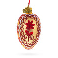 Cream with Red Floral and Lace Accents Mini Glass Egg Ornament 2.9 Inches