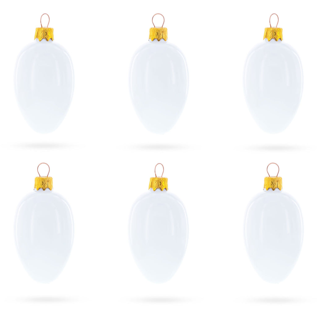 Set of 6 Glossy White Mini Glass Egg Ornaments 2.9 Inches