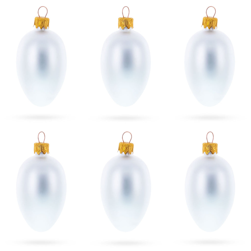 Set of 6 Matte  White Mini Glass Egg Ornaments 2.9 Inches