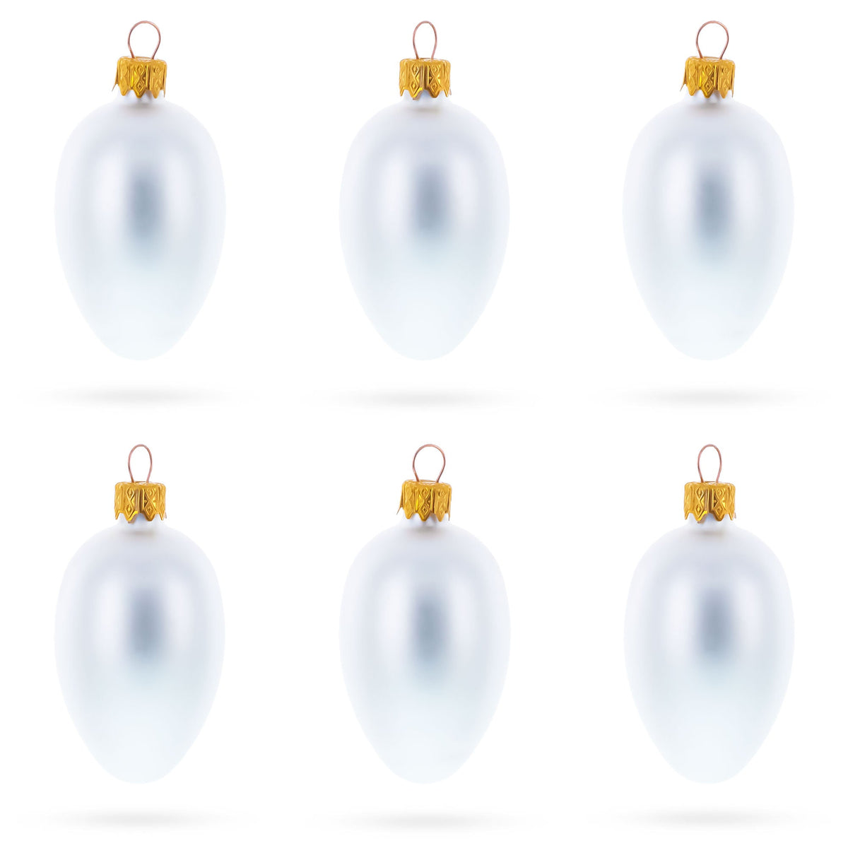 Set of 6 Matte  White Mini Glass Egg Ornaments 2.9 Inches