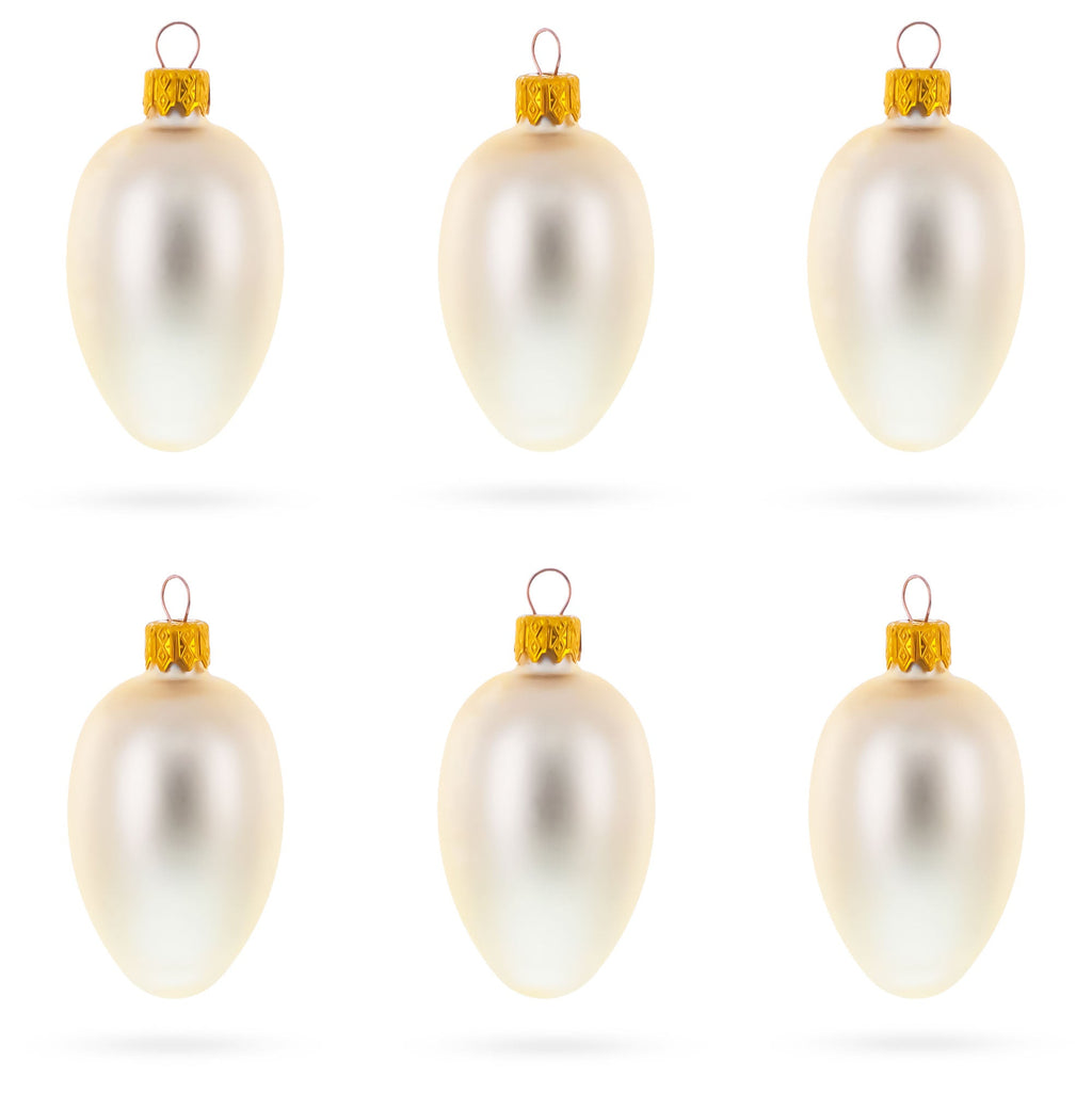Set of 6 Champagne Mini Glass Egg Ornaments 2.9 Inches