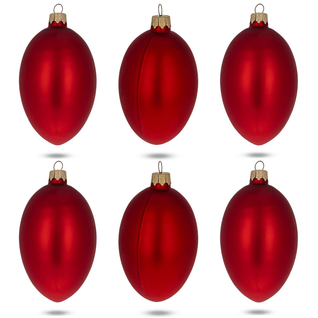 Set of 6 Red Matte Glass Egg Ornaments 4 Inches