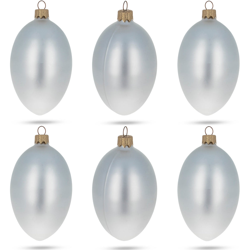 Set of 6 White Matte Glass Egg Ornaments 4 Inches