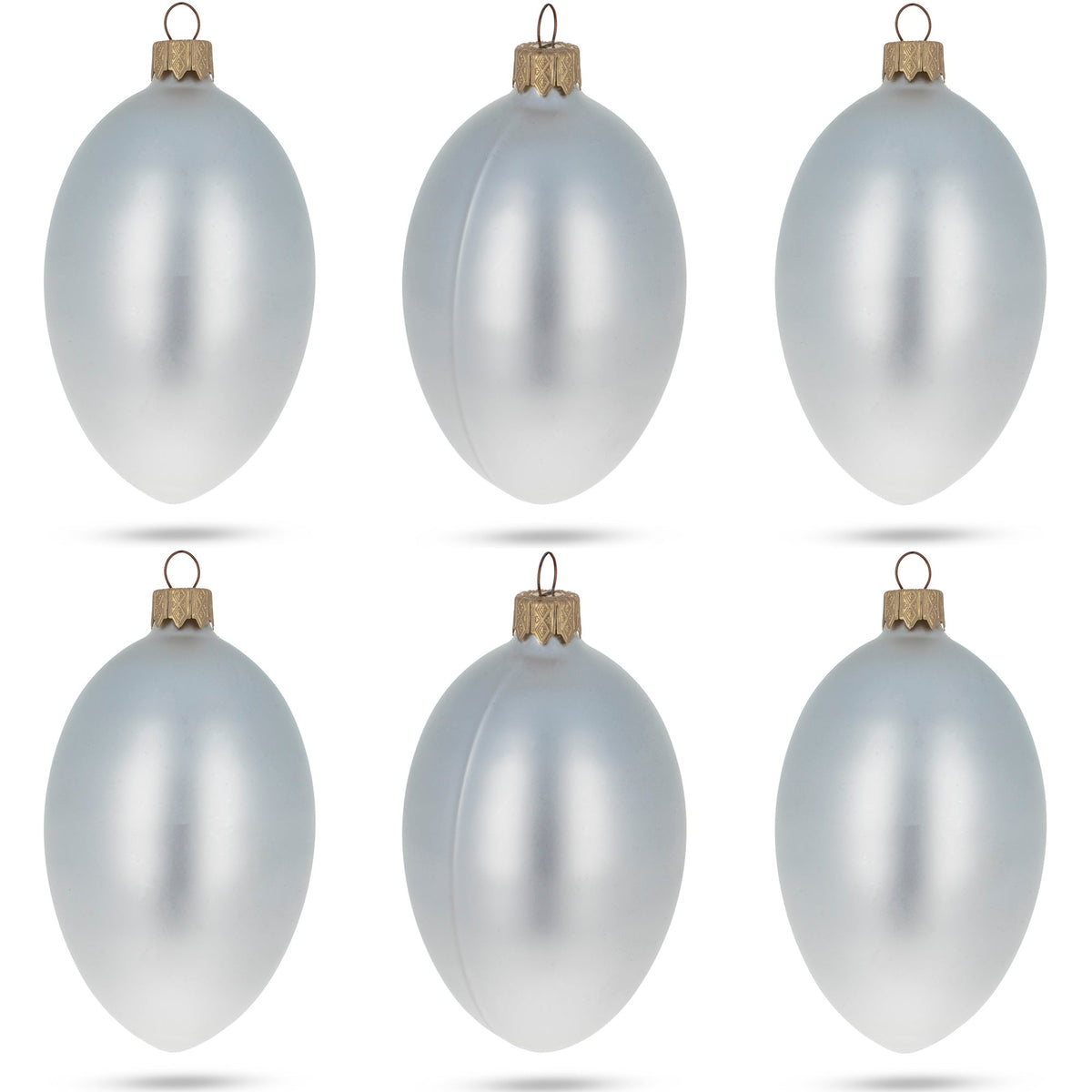 Set of 6 White Matte Glass Egg Ornaments 4 Inches