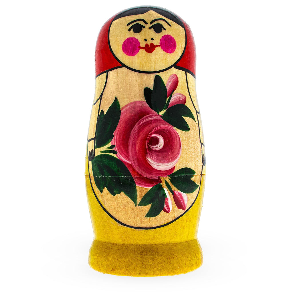 Wooden Semenov Red Scarf Nesting Dolls - Stacking Matryoshka 3.6 Inches