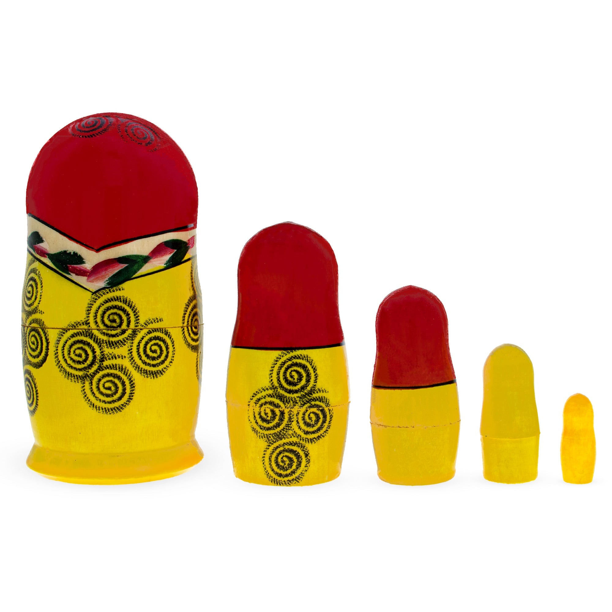 Wooden Semenov Red Scarf Nesting Dolls - Pink Rose Matryoshka 4.4 Inches