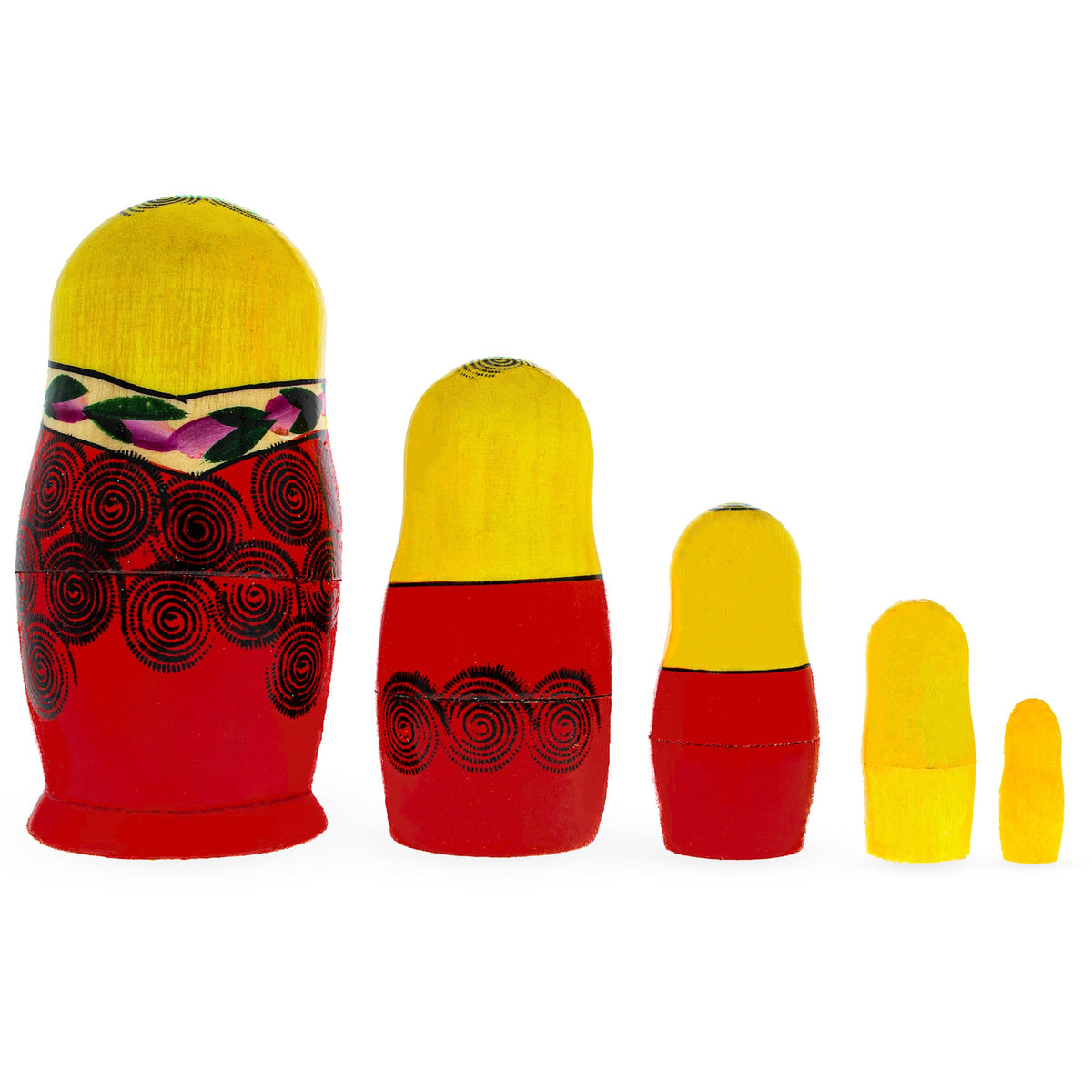 Wooden Semenov Yellow Gown Nesting Dolls - Magenta Rose Matryoshka 4.2 Inches