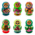 Set of 2 Wooden Floral Nesting Dolls - Green Matryoshka Salt Shakers