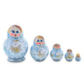 Wooden Icy Blue Winter Floral Nesting Dolls - Stacking Matryoshka 3.1 Inches