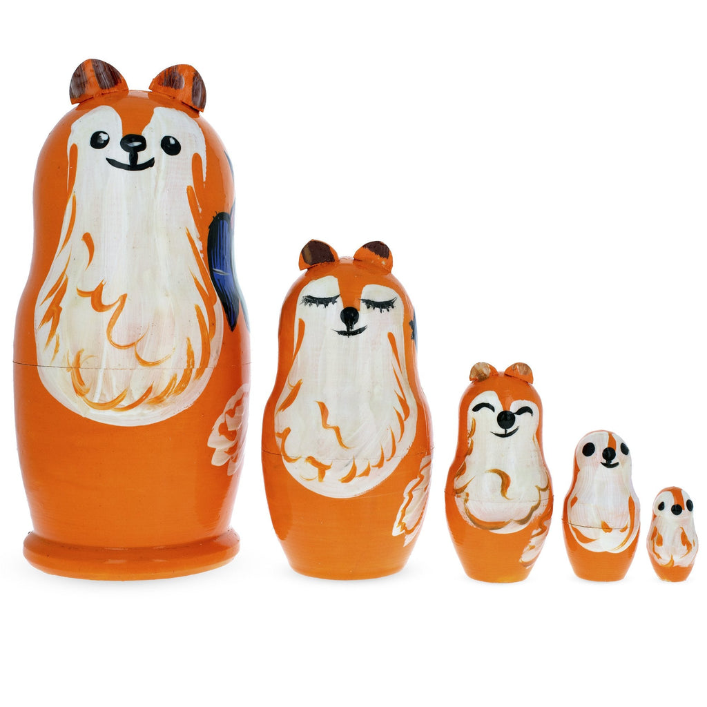 Set of 5 Fox Family Wooden Nesting Figurines