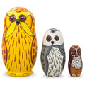 Set of 3 Owls Wooden Nesting Figurines 4.25 Inches