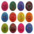 Set of 12 Geometrical Wooden Ukrainian Easter Eggs Pysanky 2.5 Inches