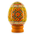Geometrical Yellow Ukrainian Wooden Easter Egg Pysanka on a Stand 3 Inches