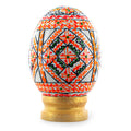 Geometrical White Ukrainian Wooden Easter Egg Pysanka on a Stand 3 Inches